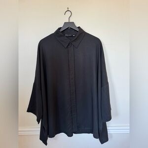 Black drop shoulder relaxed button down